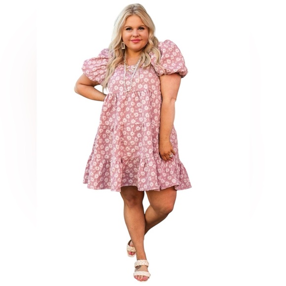 Grace & Emma Dresses & Skirts - Grace & Emma NWT Botanical Blush Pink Floral Puff Sleeve Dress XL